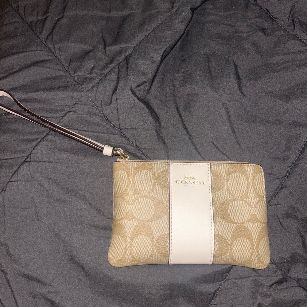 Coach Corner Zip Wristlet in Signature Canvas Khaki Tan